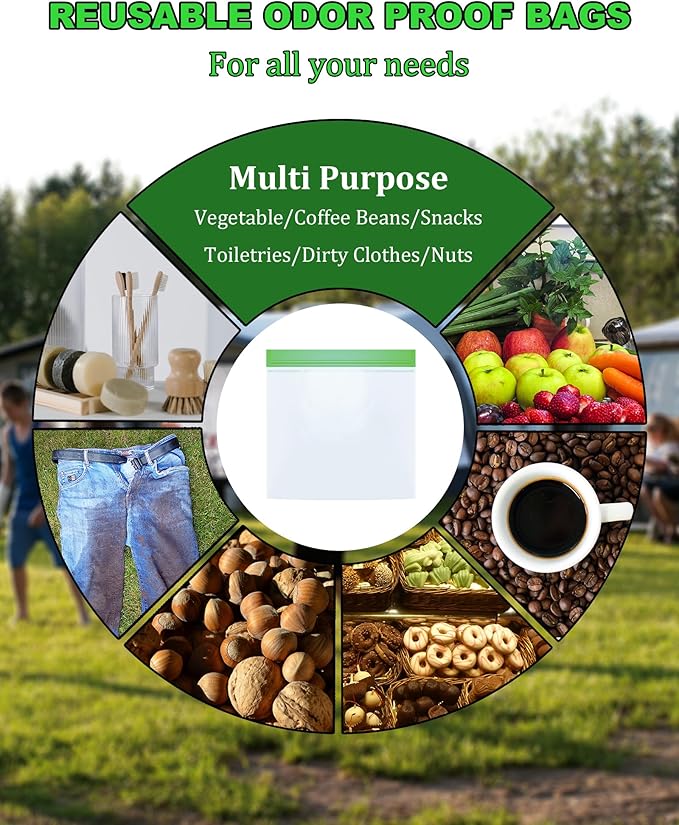 Odor Proof Storage Bags - 9 x 10 Inch Odor Food Bags for Backpacking, Camping and Home Organization - Reusable Smell Proof Bag Waterproof and Double Zip(4 Pack)