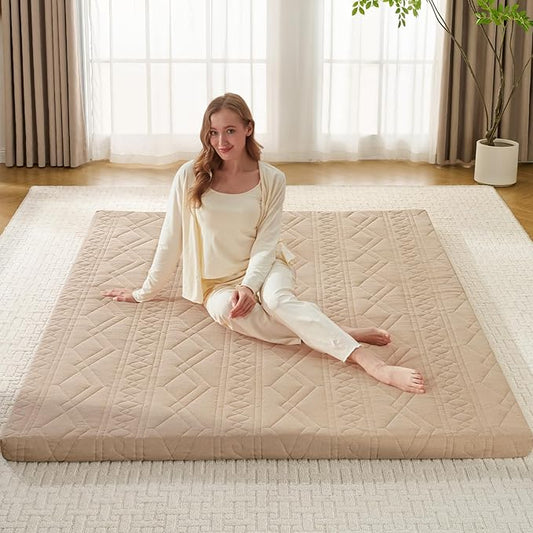 Japanese Floor Mattress Futon Mattress, 100% Cotton Washable Cover, Roll Up 2.5" Thick Tatami Mat, Portable & Foldable Floor Bed Mattress for Sleeping, Guest Room, Dormitory (Twin, Coffee)
