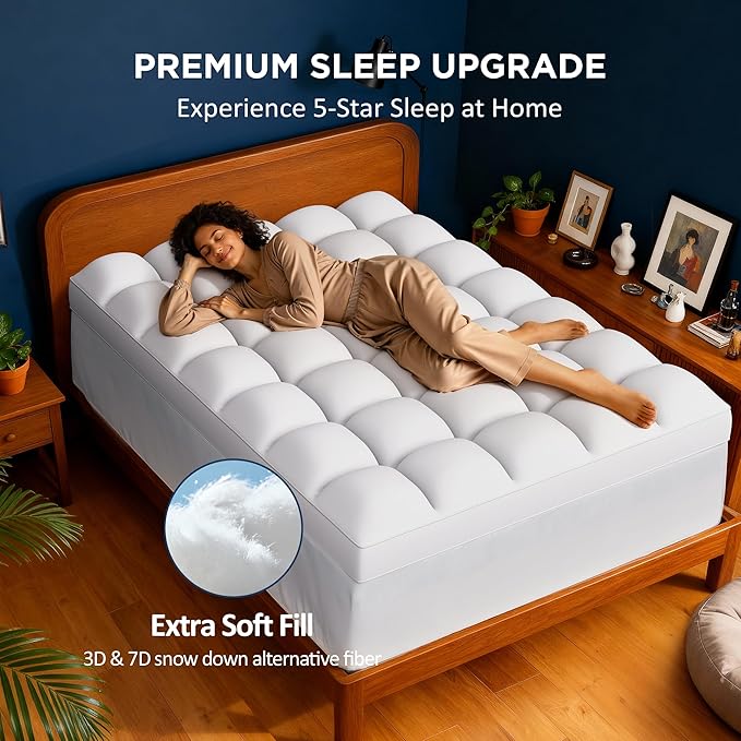 Full Size Dual Layer 4 Inch Memory Foam Mattress Topper, 2 Inch Gel Infused Memory Foam and 2 Inch Down Alternative Pillow Top Mattress Pad Cover, Medium Support for Back Pain & Side Sleep