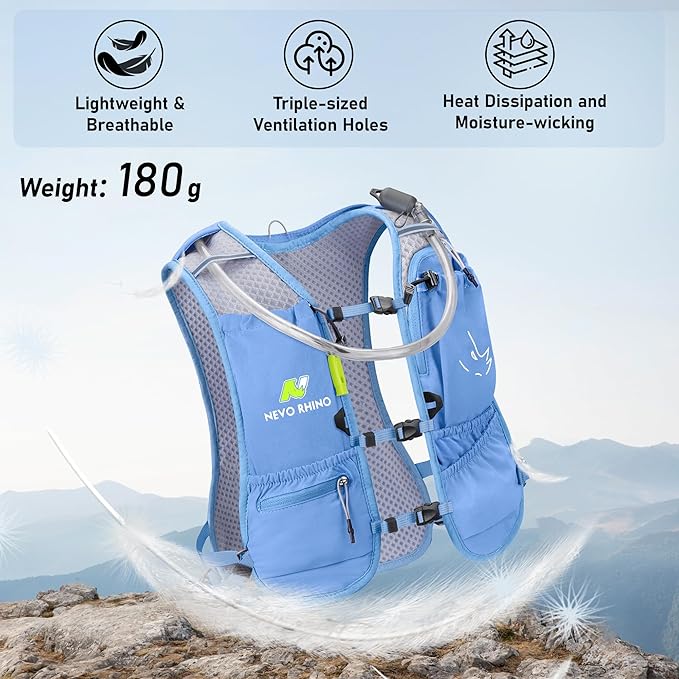 N NEVO RHINO Small Running Vest for Women Men, Lightweight Hydration Vest with Water Bladder 1.5 Liter, Hydration Backpack for Trial Hiking Cycling Jogging
