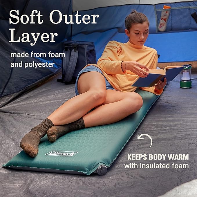 Coleman Silver Springs Self-Inflating Sleeping Pad, Comfortable Camp Pad with Insulating Foam & Durable PVC Coating, Lightweight Sleeping Mat Inflates in Minutes