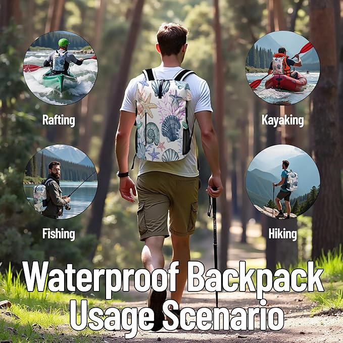 Waterproof Dry Bag Marine Dry Bags for Kayaking Hiking Sea Shell Coral Nautical Starfish Backpack Roll-Top Closure Bag - Backpack Waterproof Phone Case 5L