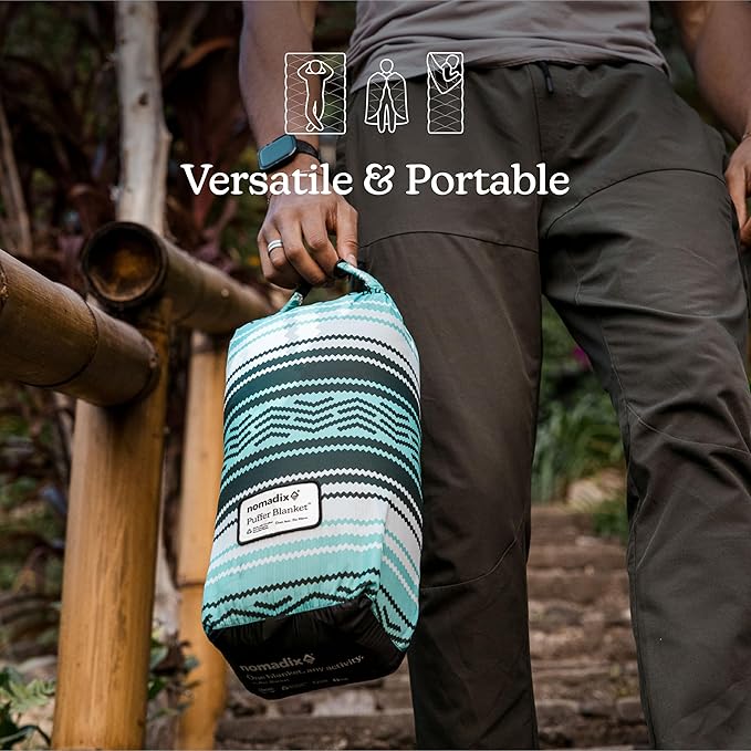 Nomadix Puffer Blanket – Water-Resistant, Eco-Friendly Insulated Blanket with Snaps for Camping, Beach, and Travel, Made from Recycled Materials
