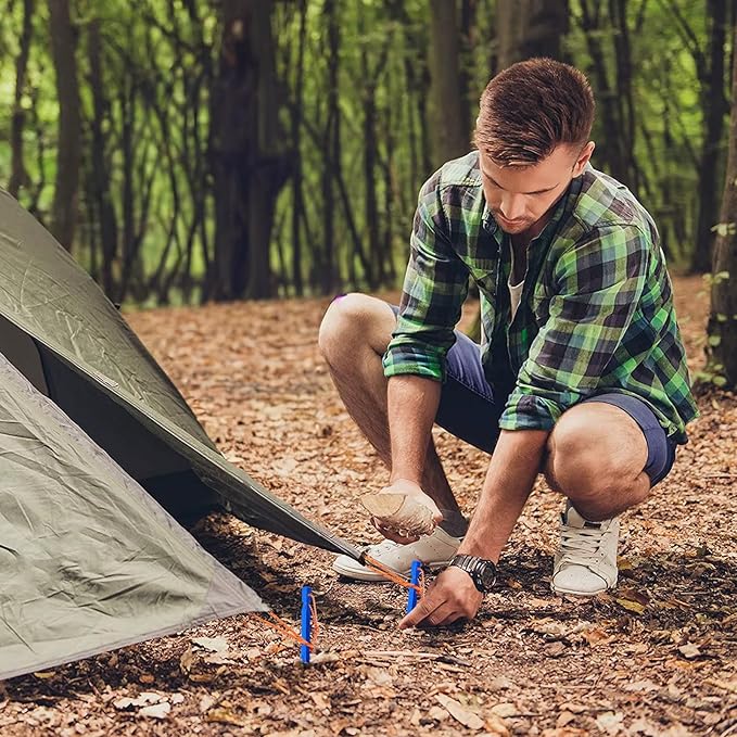 7 Inch Ultralight Aluminum Tent Stakes (8Pcs) – Includes 4X 10ft Guylines, Puller & Storage Bag. Non-Rust Metal Ground Spikes Tent Pegs for Camping.