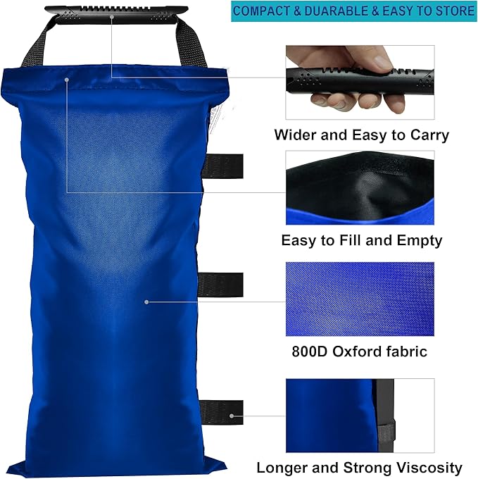 4 Pack (Upgrade) SANWAY Sand Bags for Canopy Weights(Unfilled)-Portable and Durable to Secure Tents, Canopies, and Umbrellas at Outdoor Events (Blue, 120 LBS)