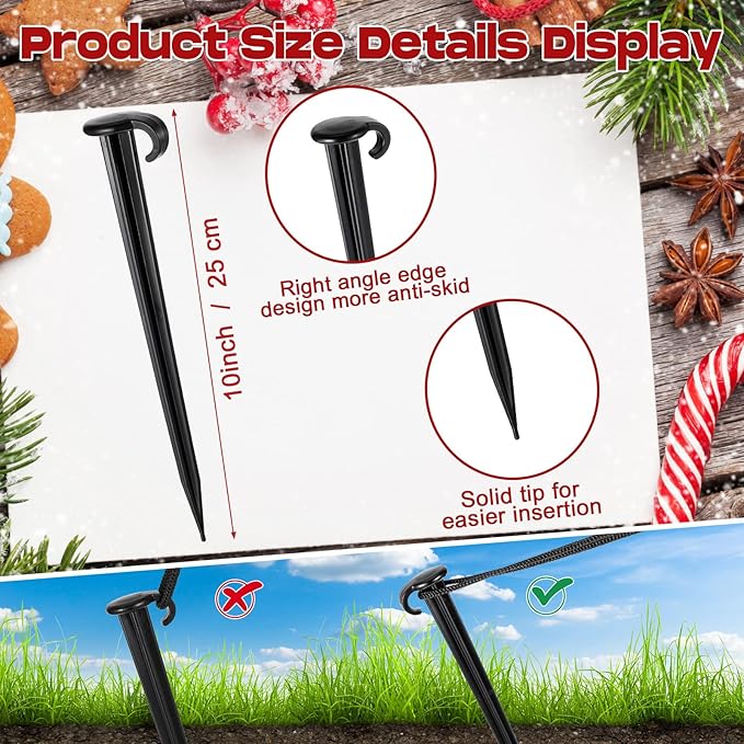 Vicenpal 25 Pcs 7 Inch Plastic Yard Stakes Inflatables Heavy Duty Plastic Garden Stakes for Tent Ground Replacement Outdoor Fence Lawn Pegs Landscape Staples Halloween Christmas Decorations (Black)