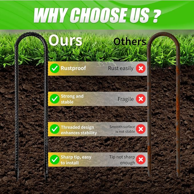 Anothera 16 Pack Heavy Duty Trampoline Stakes, 12 Inches Trampoline Anchors High Wind, Heavy Duty U Shaped Rebar Stakes for Trampoline, Tents, Inflatables, Fences, Outdoor Decoration