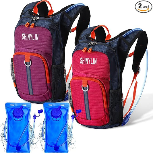 2 Pcs Kids Hydration Backpack with 1.5L Water Bladder Lightweight Kids Hiking Backpack Water Rucksack for Boys Girls Climbing Running