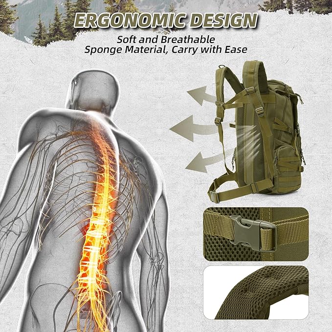 35L Military Tactical Backpack for Men, Water Resistant Assault Pack for Women, Army Green Molle Daypack 3 Day Bug Out Bag Rucksack for Trekking,Camping,Survival,EDC
