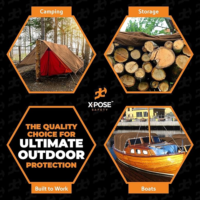 Multipurpose Protective Cover Brown Poly Tarp 10' x 10' (2-Pack) - Durable, Water Resistant, Weather Resistant - 5 Mil Thick Polyethylene - by Xpose Safety