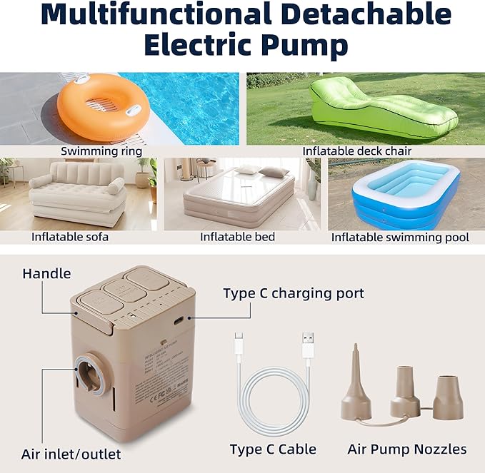 Inflatable Couch Air Sofa Blow Up Lounger with Built-in Pump,Portable Self-Inflating Lounge Chair for Home Camping Traveling Outdoor