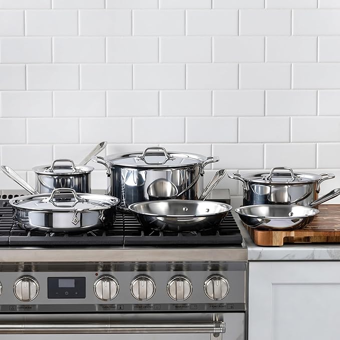 All-Clad D3 3-Ply Stainless Steel Cookware Set – 10-Piece Pots and Pans Set, Induction, Oven Broiler Safe 600F - Includes Frying Pans, Saucepan, Sauté Pan, Stockpot, Professional Cookware – Silver