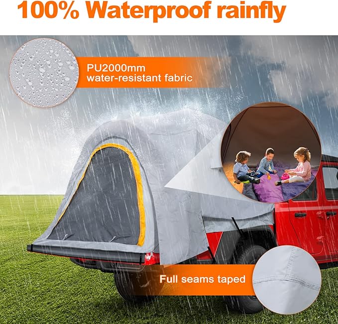 Pickup Jeep Truck Bed Tent, Tacoma Bed Tent, Tacoma Tent for 2 Person, Waterproof PU2000mm Double Layer with Rainfly, Full-Size Compact