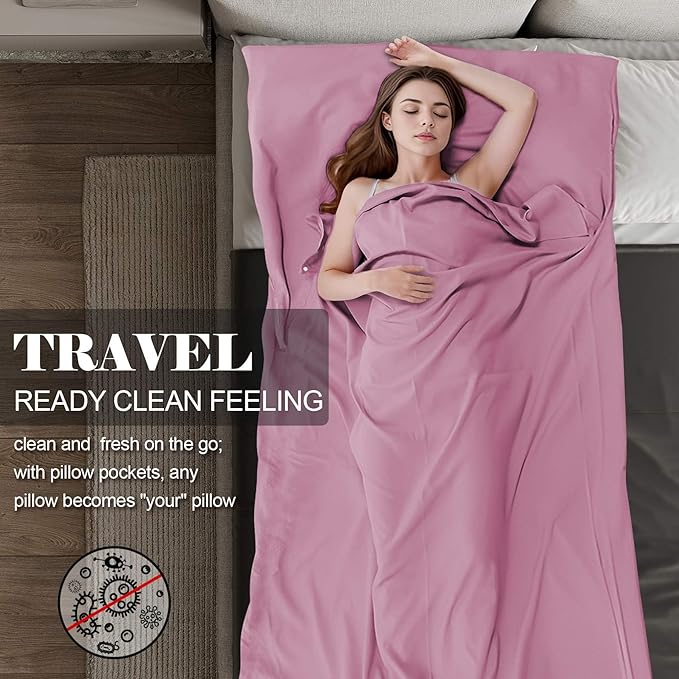 Sleeping Bag Liner,Travel Sheet & Adult Sleep Sack, Camping Sheets Travel Sleep Sack for Backpacking,Hotels & Hostels -Lightweight Single &Double Travel Sheet Camping Sheets