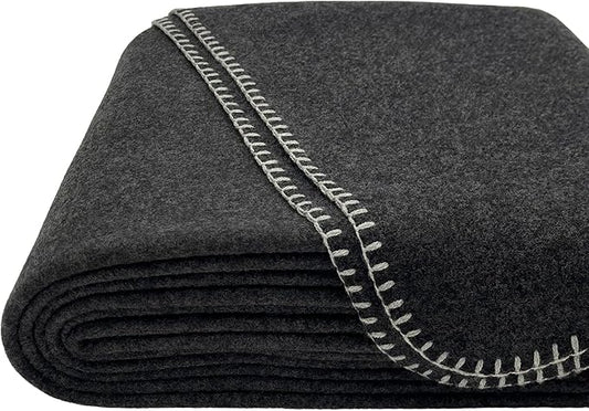 EKTOS 100% Virgin Wool Blanket, 90" x 90", 100 Percent Woolen, Washable Pure Wool (Charcoal, Queen Size)