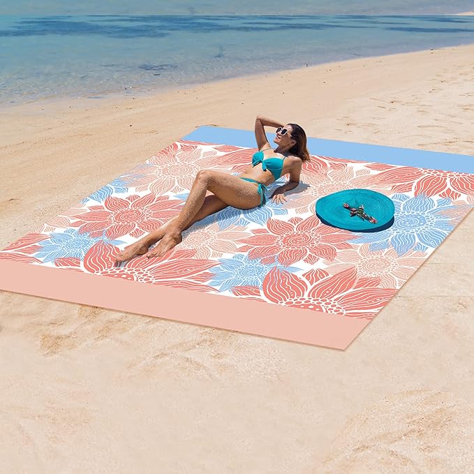 Beach Blanket Waterproof Sandproof Extra Large Beach Mat 79" X 83"/120"x108"for 1-8 Adults Quick Drying Durable Outdoor Picnic Mat for Beach Travel Camping Hiking