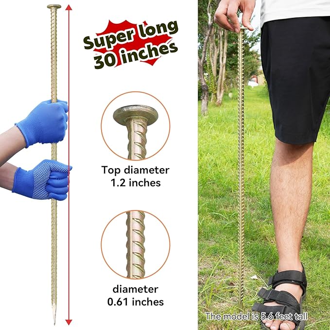 30 Inch Long Rebar Stakes - 9/16 Inch Diameter Heavy Duty Asphalt Anchors, Galvanized Steel Ground Anchor for Speed Bump, Wheel Stop, Tent and More (4 Counts)