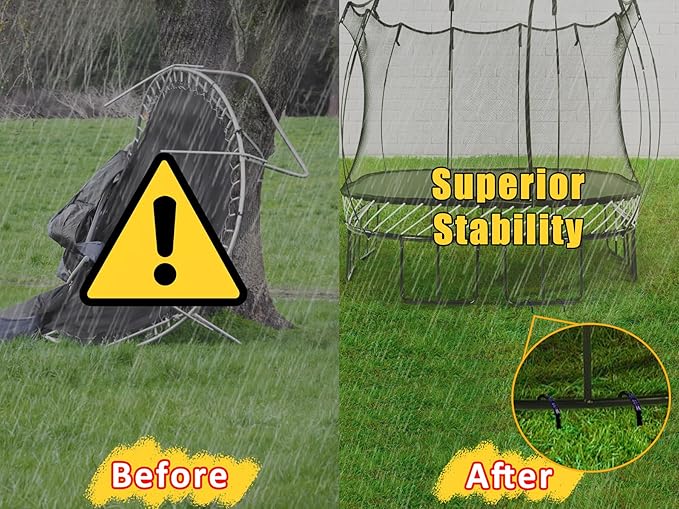 RIY Trampoline Stakes Anchors High Wind 12'' Ground Anchor Heavy Duty Tent Stakes Swing Set Anchors Trampoline Accessories with T Hook - Black 8pcs
