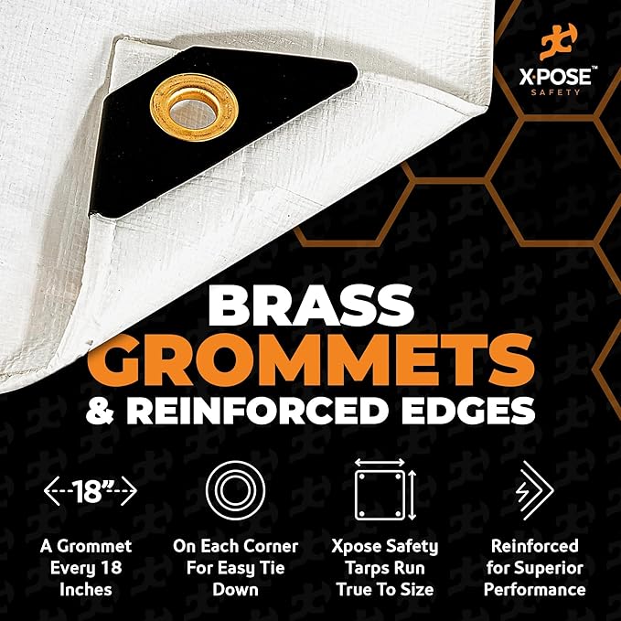 Heavy Duty White Poly Tarp 24' X 24' - Multipurpose Protective Cover - Durable, Waterproof, Weather Proof, Rip and Tear Resistant - Extra Thick 12 Mil Polyethylene - by Xpose Safety