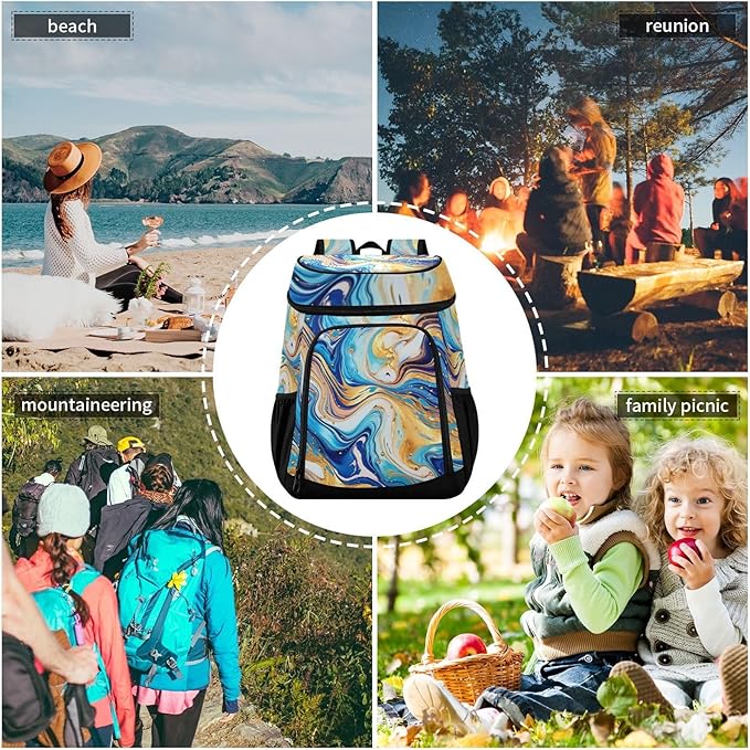 YETTASBIN Leakproof 36 Cans Cooler Backpack for Men Women - Marble Insulated Backpack Cooler Large Capacity Waterproof Lunch Bag for Hiking, Camping, Beach, Fishing, Work