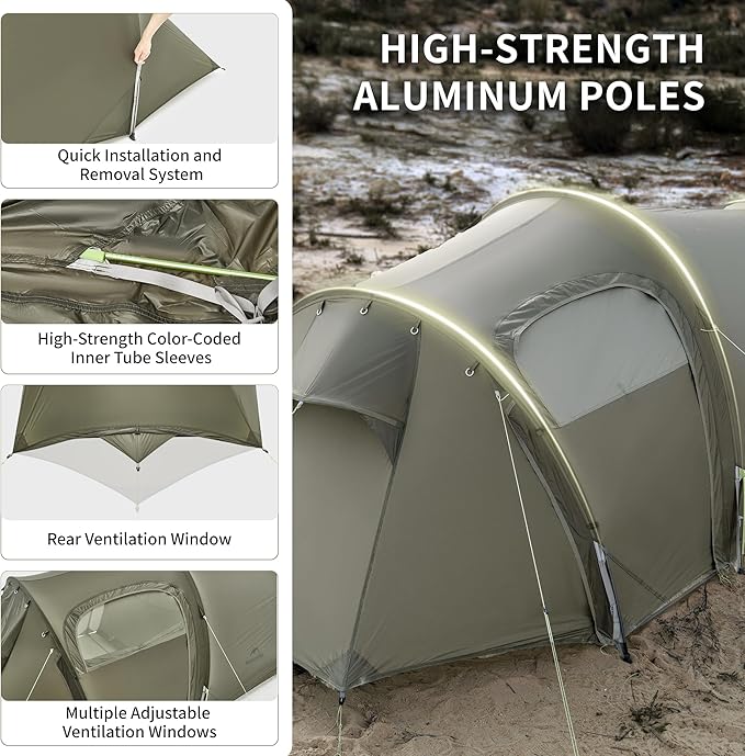 Naturehike Opalus 4 Season Camping Tent, Waterproof 2-3 Person Backpacking Tent, Double Layer Tunnel Winter Tents for Camping