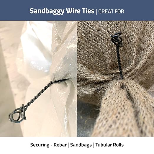 Sandbaggy Double Loop Rebar Wire Bar Ties | 16 Gauge | Made of Industrial Grade Wire | Great for Securing Rebar, Sandbags & More | Extra Long Length (18 Inch Length, Pack of 500)