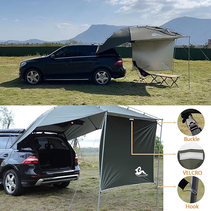 SUV Tailgate Tent with Awning,Waterproof 3000MM UPF 50+,Tailgate Shade Awning Tent for Full Size SUV/Van/MPV/CUVCamping (Large Size) (Blue)