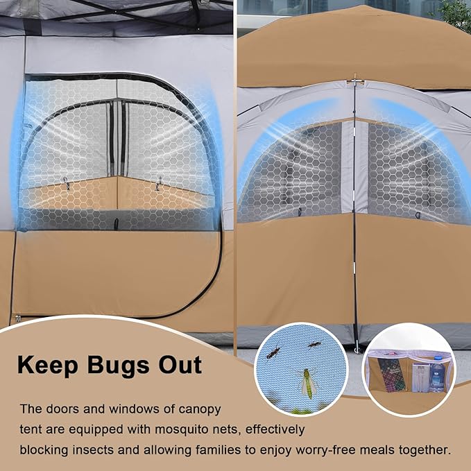 KAMPKEEPER Canopy Side Tent,4-6 Person Camping Cube Tent for 10x10 Pop Up Canopies,Easy Up Gazebo with Window,Compatible with 10' Wide Canopy Tents