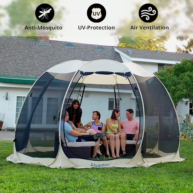 Alvantor Screen House Room Camping Tent Outdoor Canopy Dining Gazebo Pop Up Sun Shade Shelter 8 Mesh Walls Not Waterproof Beige 12'x12' Patent Pending