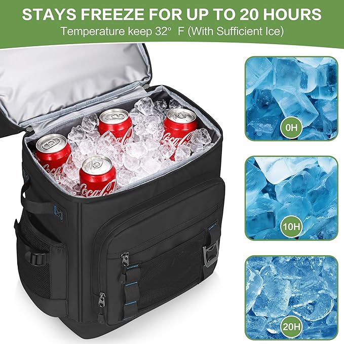 Insulated Cooler Backpack, 40L Expandable Leakproof Waterproof, Dual Compartments (23L+17L) with Expandable Upper Section, Portable for Beach Camping Picnic Travel