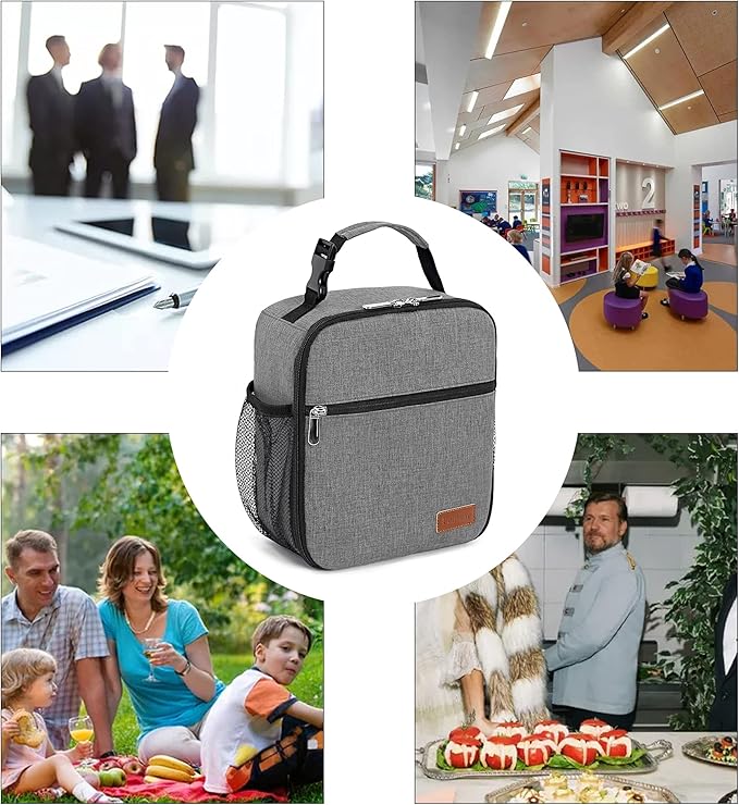 Lunch Box for Men Women Adults Small Lunch Bag for Office Work Picnic - Reusable Portable Lunchbox, Grey