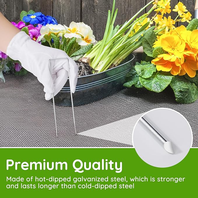 Greaner U-Shaped Landscape Staples, 6 Inch 120PCS Heavy Duty Landscape Fabric Staples with Gasket Kit and Pick Hook for Weed Barrier Fabric, Yard, Tents, Fences