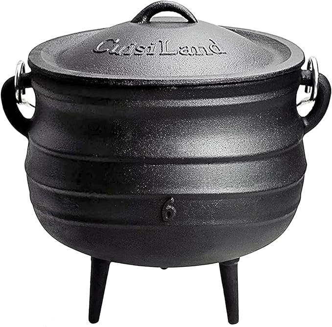 Cuisiland 14QT Cast Iron Potjie Cauldron Pot with Lid & 3 Legs – Pre-Seasoned South African-Style Campfire Pot for Outdoor Cooking, Soups, Stews & Braising – Heavy-Duty Cast Iron Dutch Oven