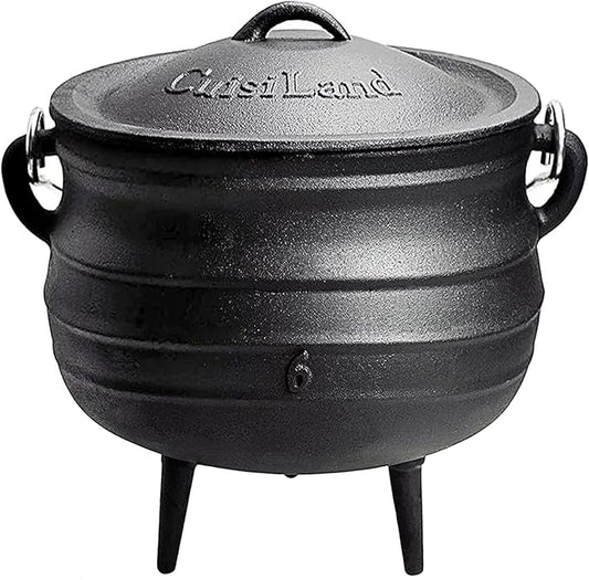 Cuisiland 14QT Cast Iron Potjie Cauldron Pot with Lid & 3 Legs – Pre-Seasoned South African-Style Campfire Pot for Outdoor Cooking, Soups, Stews & Braising – Heavy-Duty Cast Iron Dutch Oven