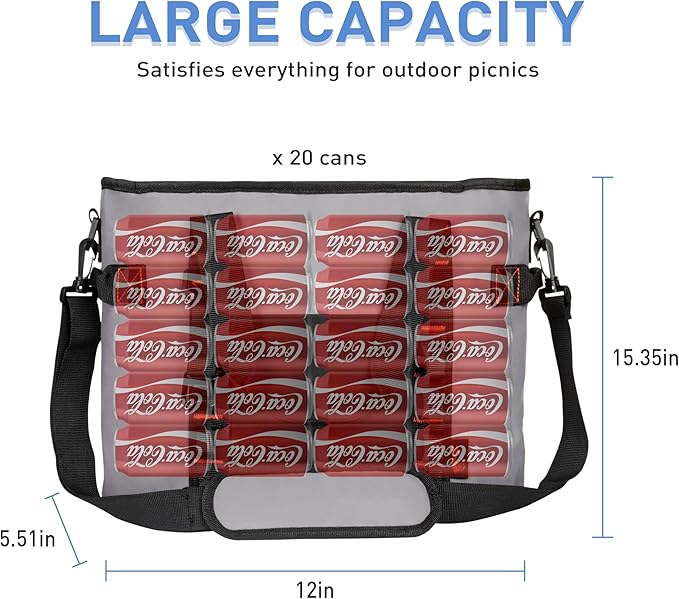 20 Cans Insulated Cooler Bag, Collapsible Leakproof Outdoor Portable Cooler with Zippered, Reusable Portable Grocery Cooler Bags for Travel, Picnic, Camping, Kayaking