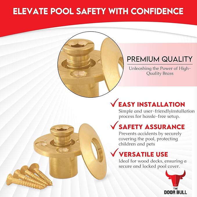 Wood Deck Brass Anchor with Collar for Pool Safety Cover. Universal Replacement for All Major Brand In-ground Swimming Pool Safety Covers (20 Pack)