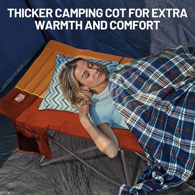 TIMBER RIDGE Extra Wide Heavy Duty Camping Cot for Adult, Easy Set Up Oversized Sleeping Cot with Carry Bag for Camping, Travel and Outdoors, Support up to 450lbs, Orange, 2 Pack