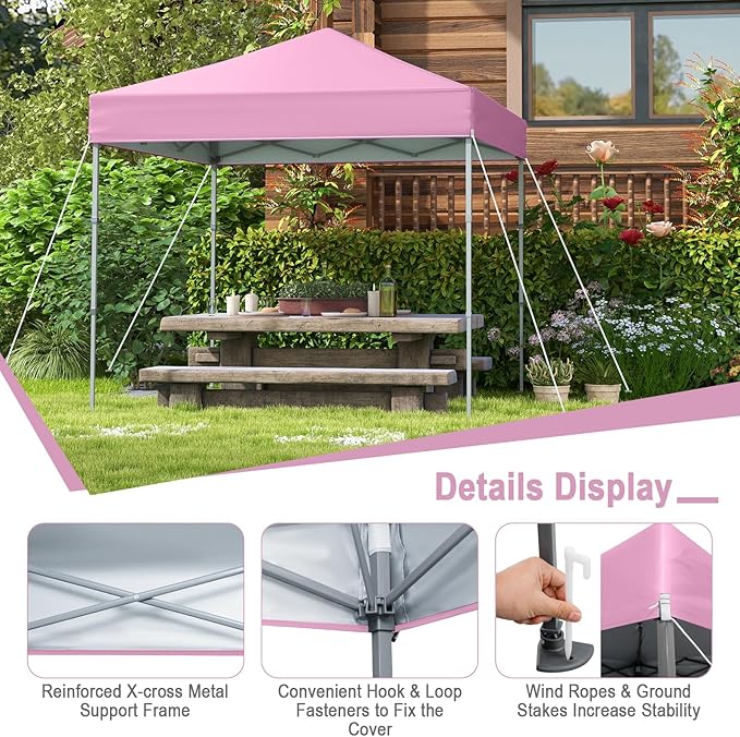 Tangkula 6.6x6.6 Ft Pop Up Canopy, 1 Person Instant Setup Canopy Tent with Center Lock, UPF 50+ Sun Protection, 8 Stakes, 4 Ropes, Portable Outdoor Canopy with Carrying Bag
