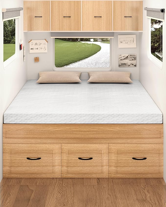 RV Short Queen Mattress, 4" Memory Foam Topper, Ultra-Soft Cover, CertiPUR-US Certified, 60" x 75", Perfect for RVs and Campers