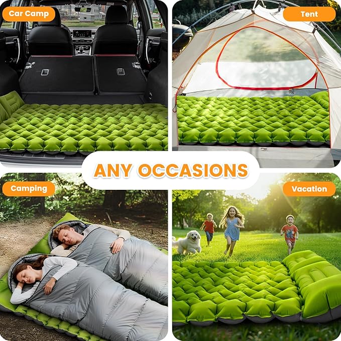Ultralight Double Sleeping Pad for Camping, 4" Thick Inflatable Camping Mat with Built-in Foot Pump & Pillow for Backpacking, Hiking, Travel, Tent, Car