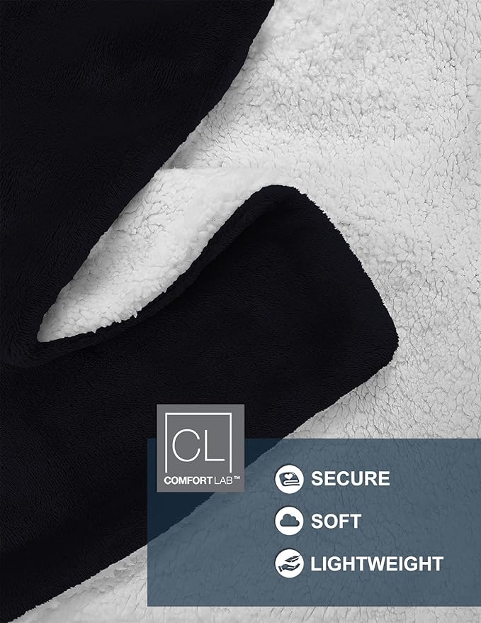 Comfort Lab Reversible Flannel Sherpa Throw Blanket - Elegant Fluffy Throw Blankets for Couch and Home Decor - Anti Pilling Non Shedding Cozy & Warm Fleece Throws - Kids/Pet (40" x 50") - Navy