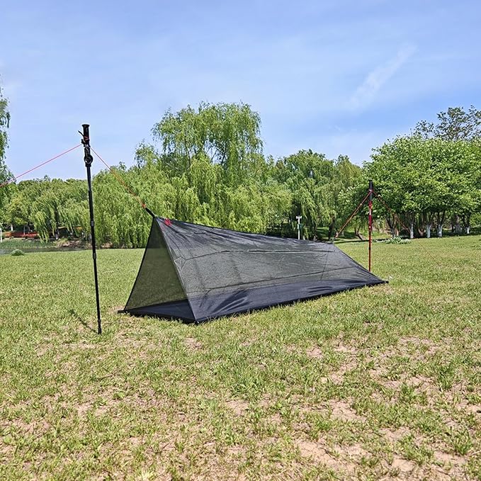 Camping Tent, 40D Yarn 1 Person Outdoor Adventure Breathable Backpacking Tent, Ligthweight Compact Portable Small for Hiking, Easy Setup, 220 x 65 x 60cm (Black)