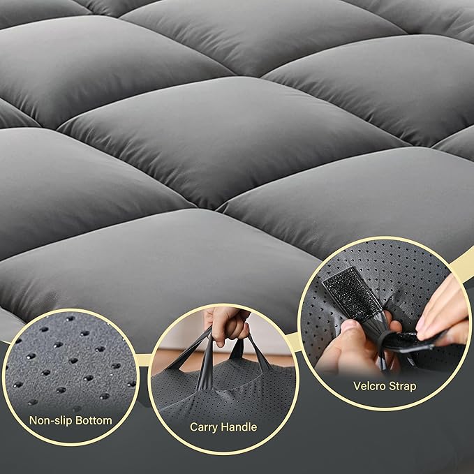 Japanese Floor Mattress, Foldable Futon Mattress Tatami Mat with Handle, Roll Up Dormitory Sleeping Pad for Camping, Guestroom Bed, Full Size, Grey
