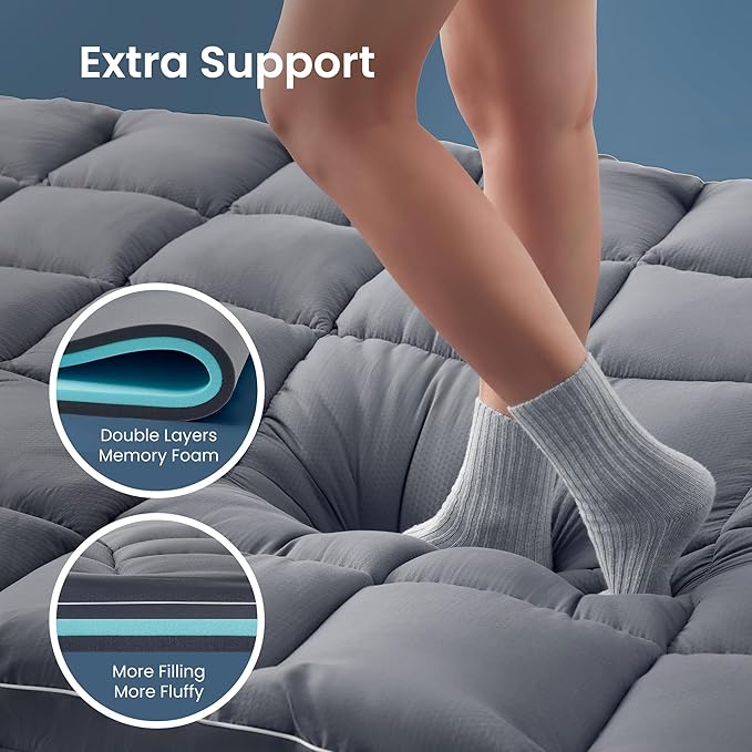 SLEEP ZONE Dual Layer 4 Inch Memory Foam Mattress Topper, 2 inch Cooling Gel Memory Foam Plus 2 inch Waterproof Removable Pillowtop Mattress Pad Cover, Comfort Support (King)