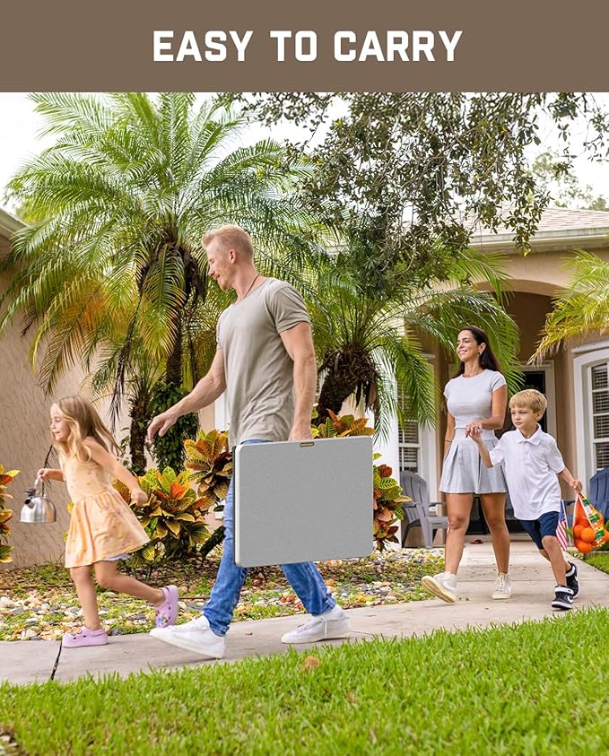 FanttikOutdoor Folding Table, One-Handed Height Adjustment, 3 Heights, Multi-Functional Small Folding Table 28 inch, TV Tray, Portable Dinner Table, No Assembly, 2-Pack, Grey Zeta X1 Pro