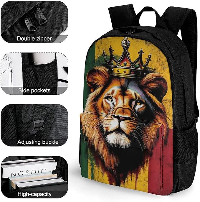 Supdreamc Daypack Backpack Multipurpose Anti-Theft Large Capacity Bookbag, Rasta Flag Lion Splatter Painting Travel Hiking Camping Rucksack With Adjustable Shoulder Straps