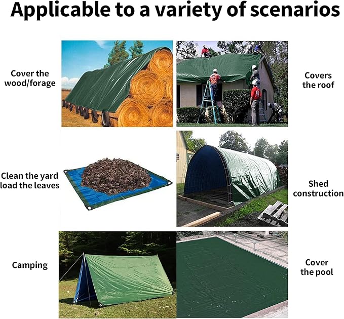 TARPAL Tarps 9x12 Feet Green Tarp Waterproof Lightweight tarps Multipurpose Protective Cover All Purpose Poly Tarps Cover for Firewood Outdoor Furniture etc