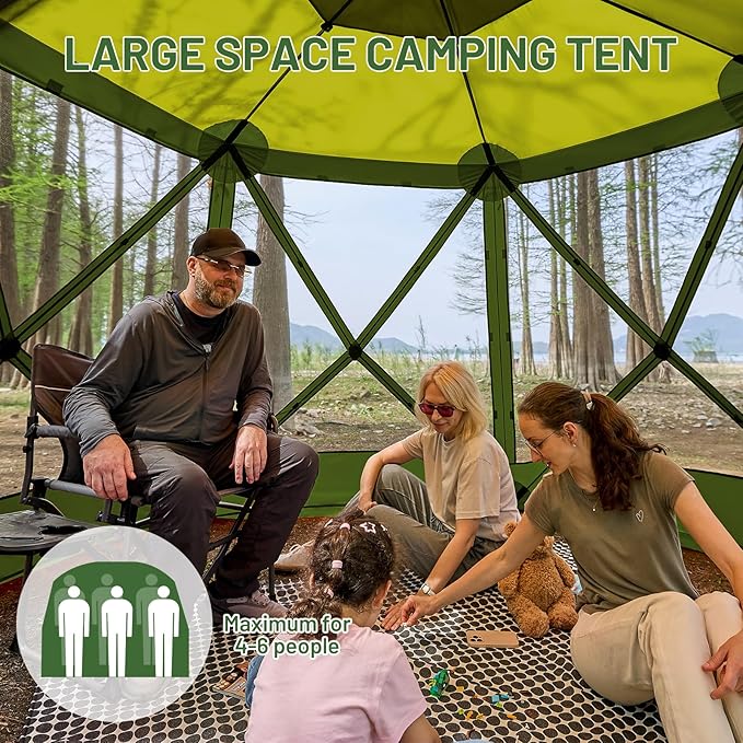TIMBER RIDGE Easy Pop Up Gazebo Canopy Tent for Camping, 11.5 X 9.8 Ft Portable Instant Screenhouse, Pop Up Screened in Canopy with Netting for Backyard, Patio, Outdoor, Tailgating, Picnics, Green