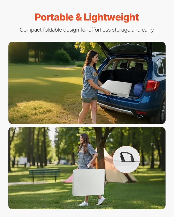 VEVOR Folding Table, 6 Ft Heavy Duty Portable Fold-in-Half Utility Table, Indoor Outdoor Plastic Rectangle Table with Built in Handle, for Party, Dining, Wedding, Events, Picnic, Camping, White