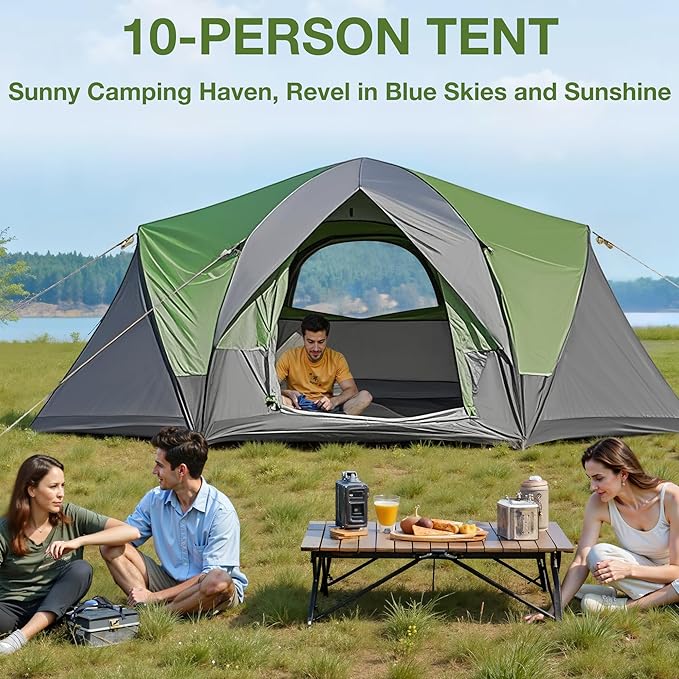 Family Camping Tent 4 Person Waterproof Cabin Tent with Awning and 4 Sided Mesh Windows Easy Setup Portable Outdoor Tent for Beach Park Mountain Hiking Fits 1 Full Air Mattress